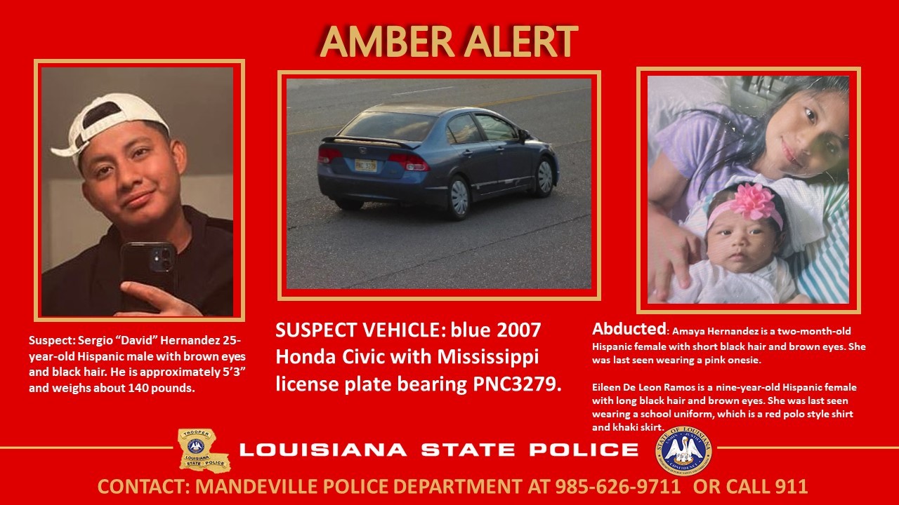 An AMBER Alert has been issued for 2-month-old, Amaya Hernandez and 9-year-old Eileen De Leon Ramos who have been abducted.