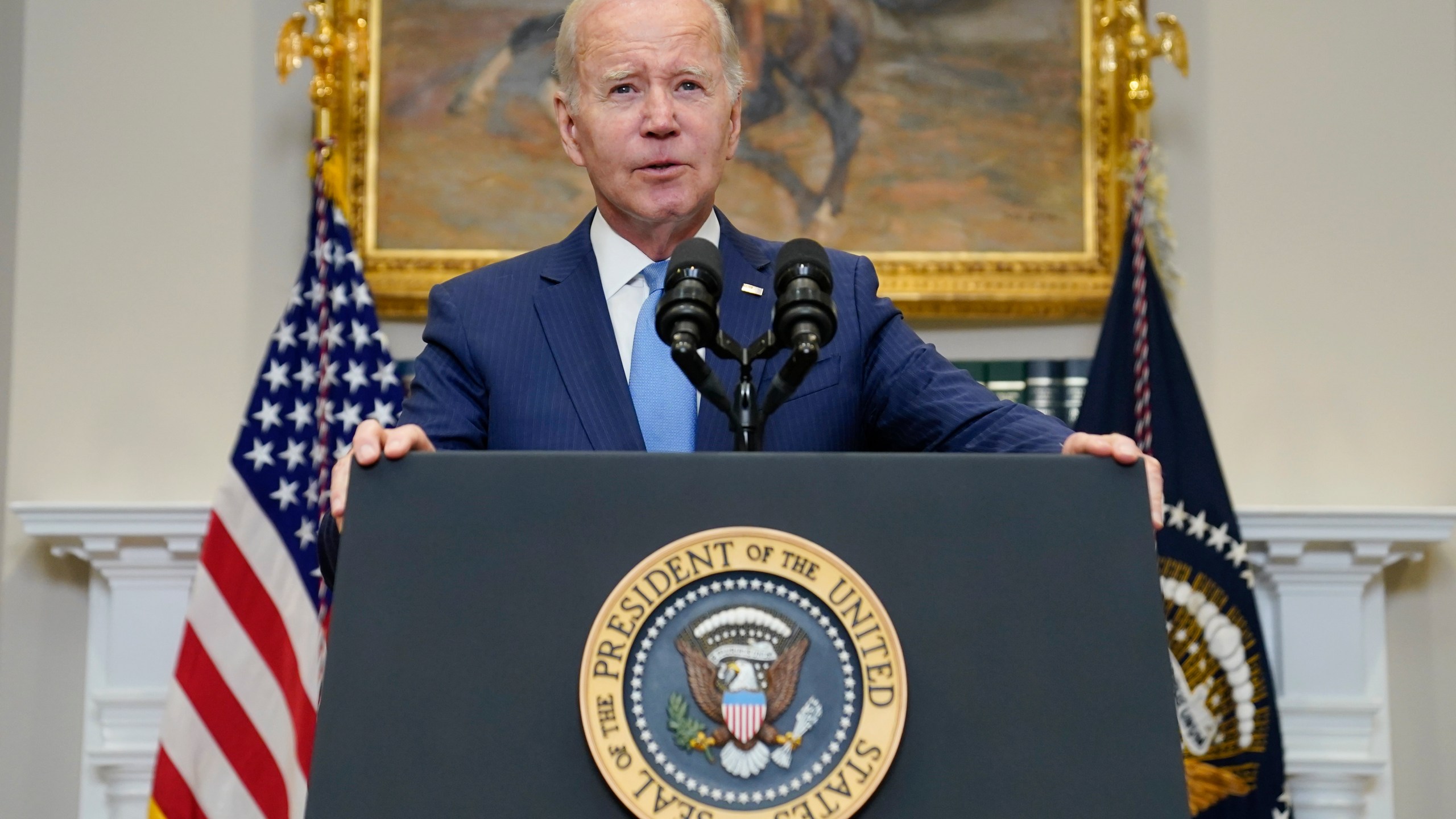 President Joe Biden speaks about the debt limit talks in the Roosevelt Room of the White House, Wednesday, May 17, 2023, in Washington. (AP Photo/Evan Vucci)