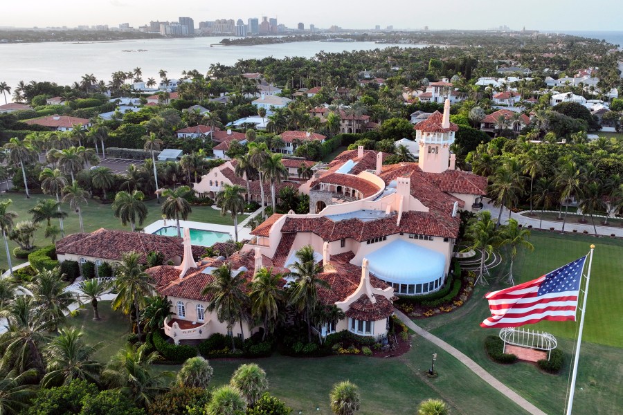 FILE - This is an aerial view of former President Donald Trump's Mar-a-Lago estate, Aug. 10, 2022, in Palm Beach, Fla. (AP Photo/Steve Helber, File)