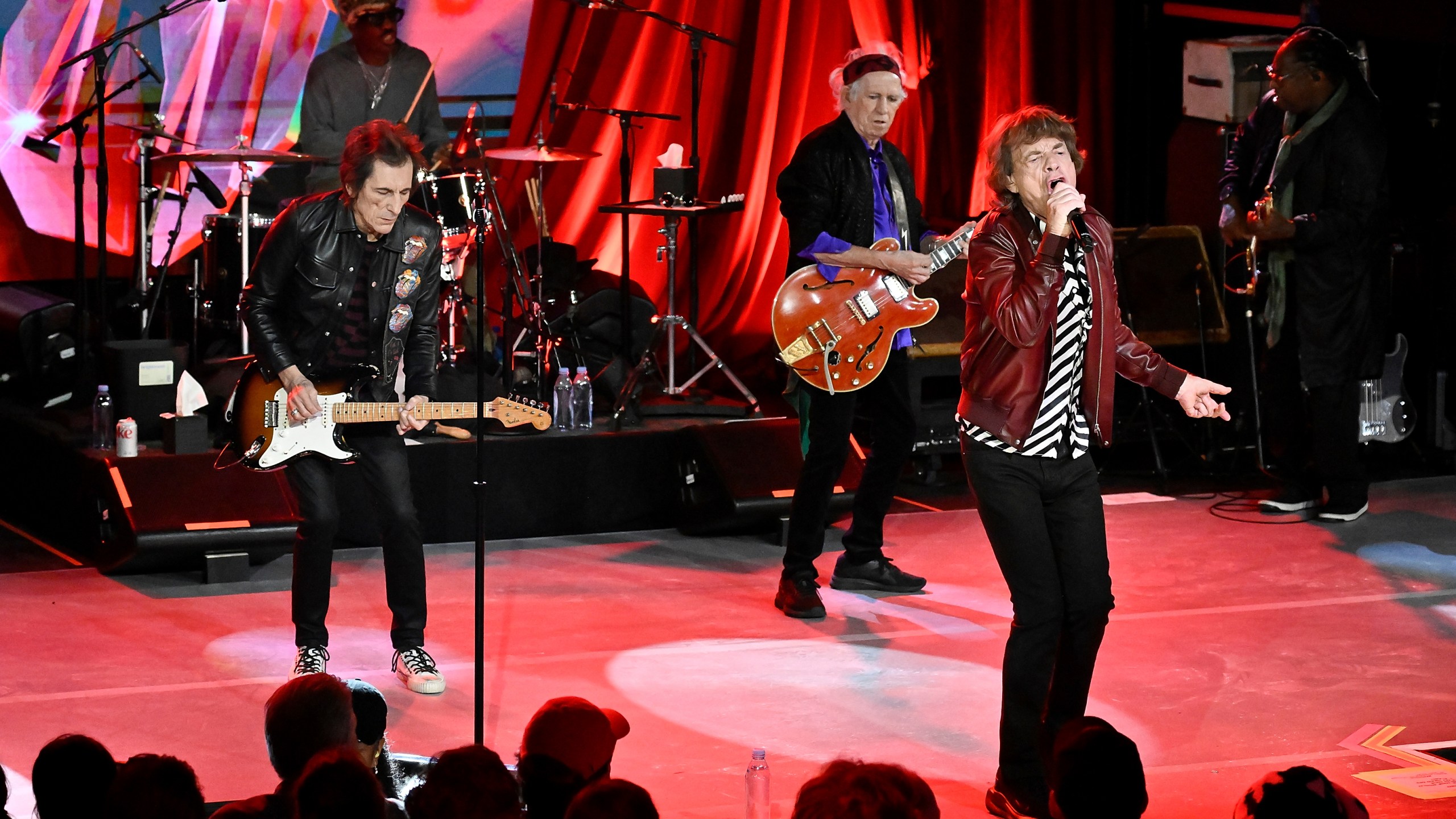 The Rolling Stones perform at a celebration for the release of their new album "Hackney Diamonds" on Thursday, Oct. 19, 2023, in New York. (Photo by Evan Agostini/Invision/AP)