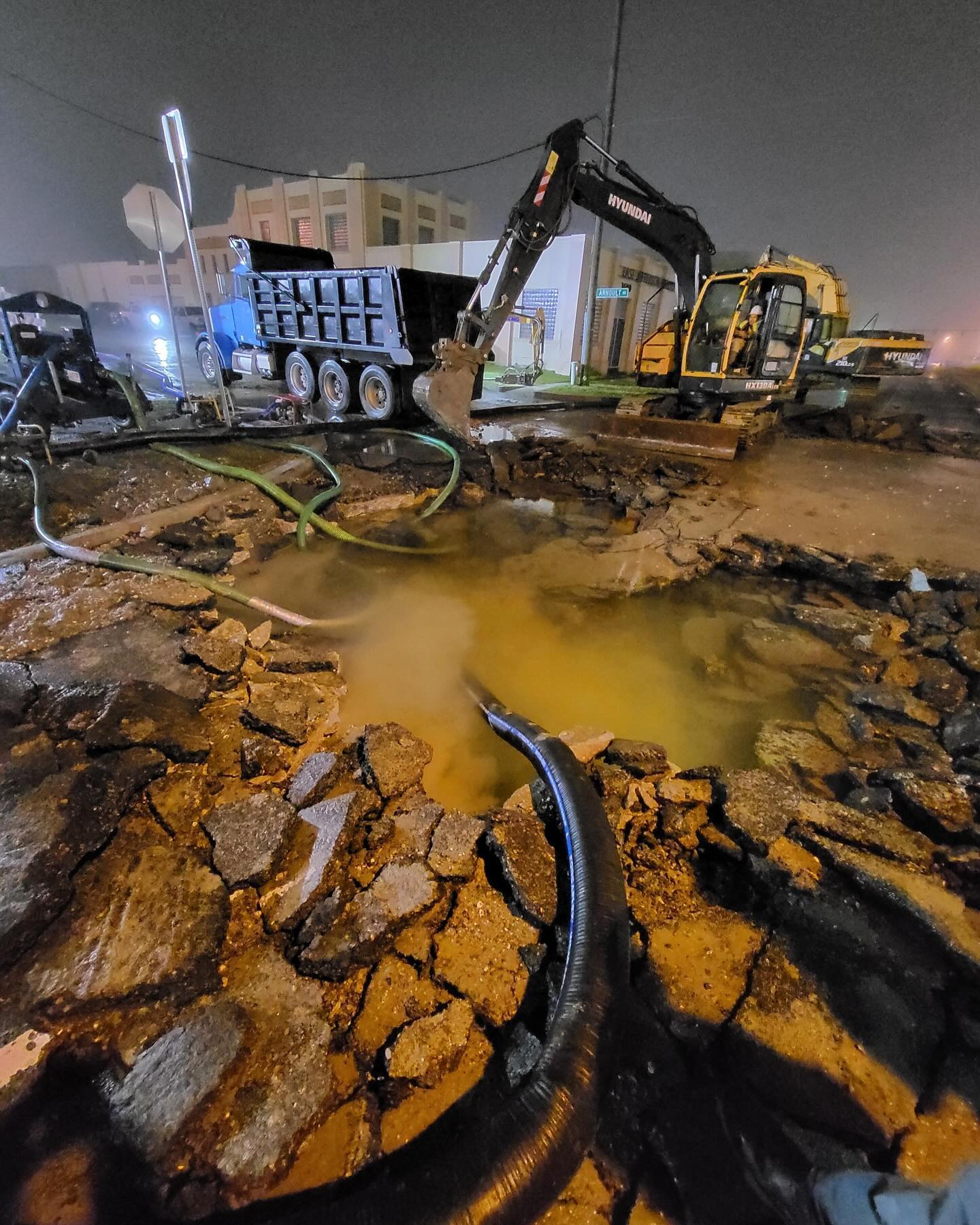 Crews work to repair a broken water line in Jefferson Parish