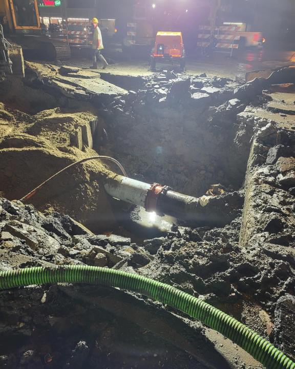 Crews work to repair a broken water line in Jefferson Parish