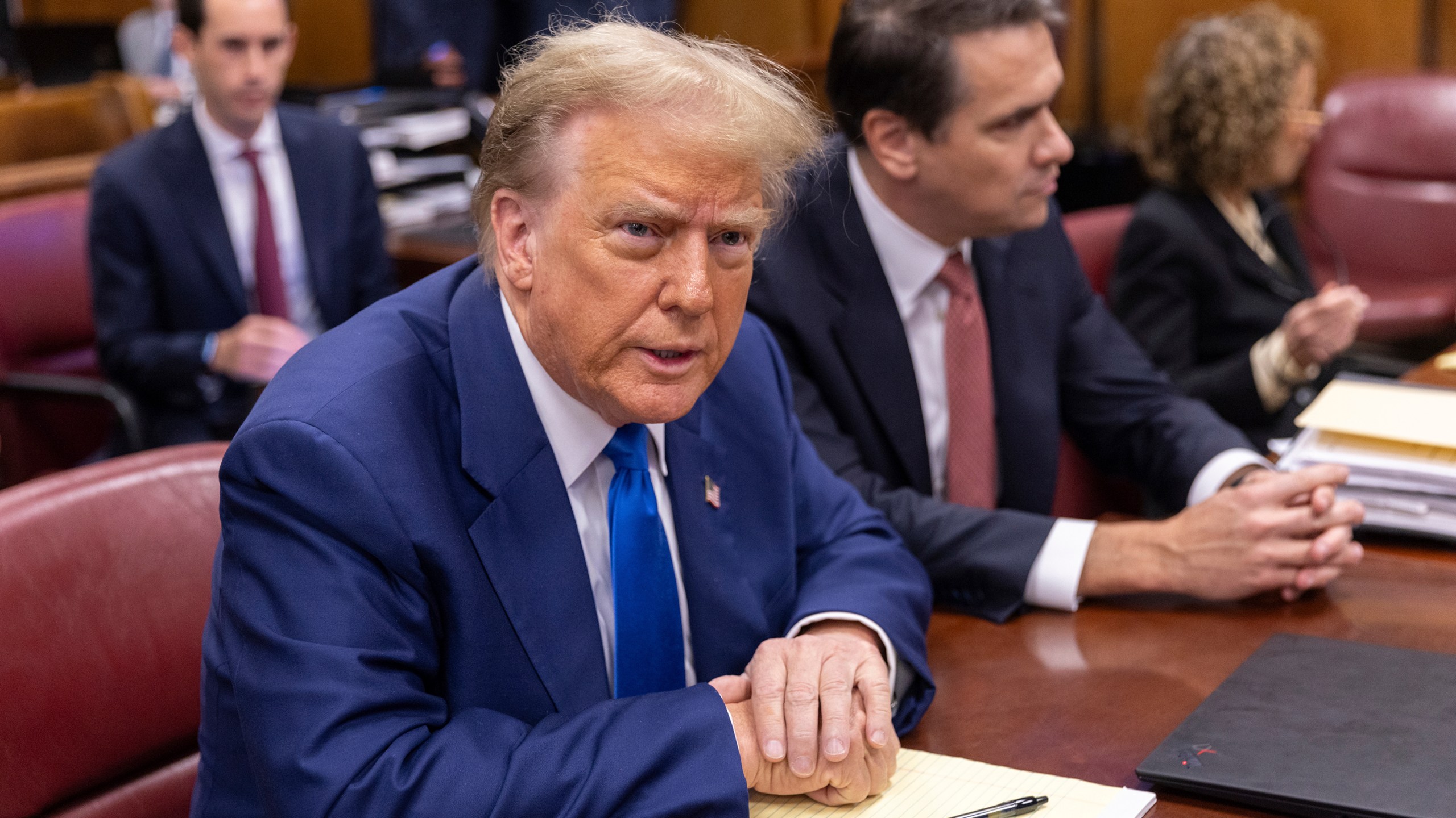 Former President Donald Trump appears at Manhattan criminal court before his trial in New York, Friday,, May 3, 2024. (Jeenah Moon/Pool Photo via AP)