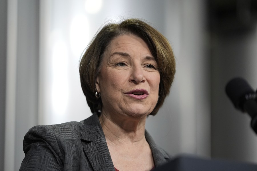 FILE - U.S. Sen. Amy Klobuchar, D-Minn., speaks before President Joe Biden at the Earth Rider Brewery, Jan. 25, 2024, in Superior, Wis. Klobuchar said Friday, July 12, that she remains cancer-free following her bout with breast cancer in 2021, but doctors recently removed a small calcification and that she'll get radiation treatment as a precaution. (AP Photo/Alex Brandon, File)