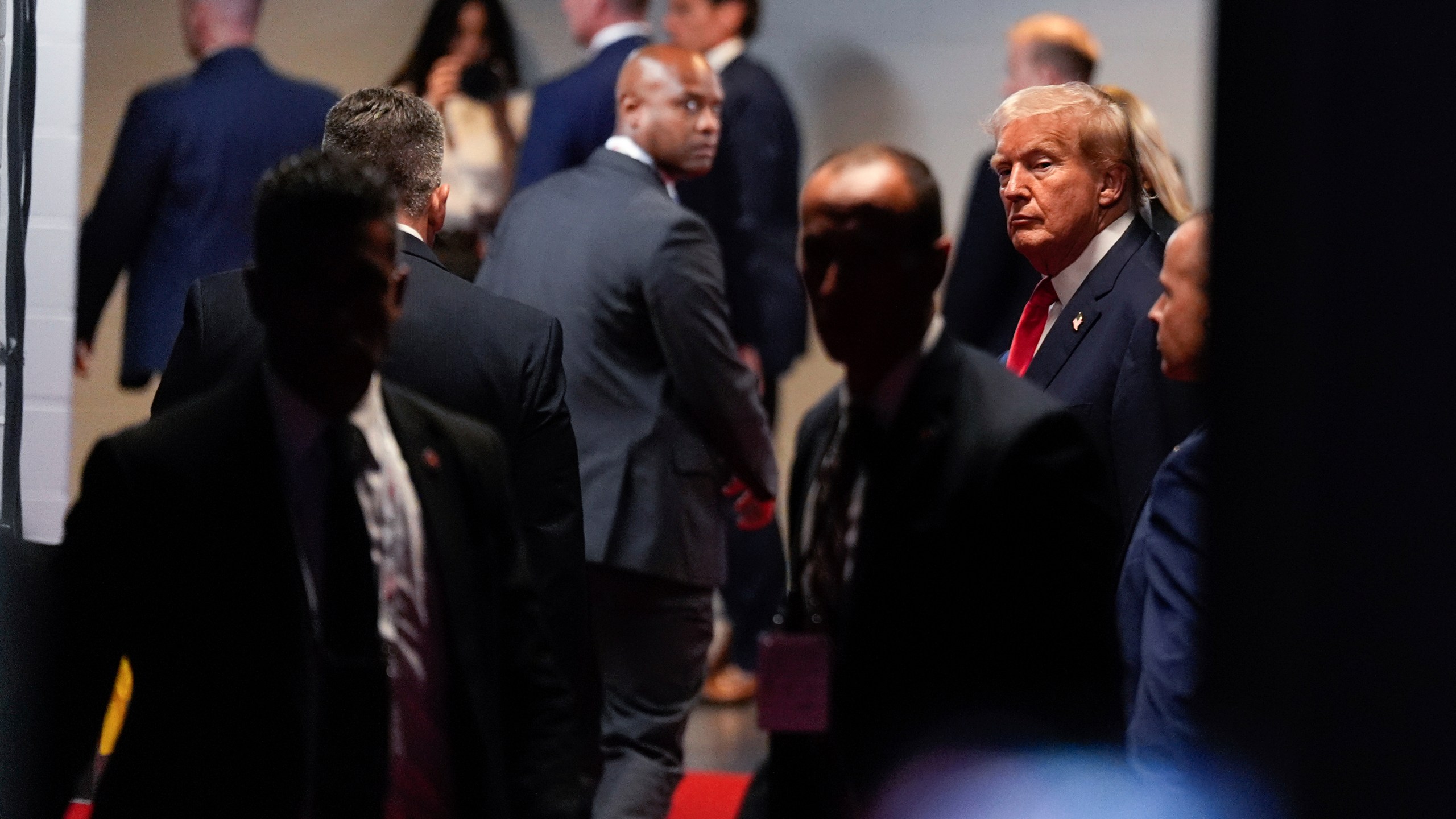 FILE - Republican presidential candidate former President Donald Trump leaves after attending the first day of the Republican National Convention, Monday, July 15, 2024, in Milwaukee. (AP Photo/Carolyn Kaster, File)